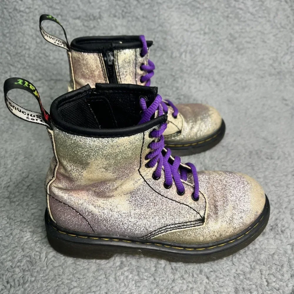 Doc Martens 1460 Boots 8 Eye Youth Size‎ 13 Dr Martens Glitter Silver & Purple